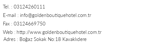 Golden Boutique Hotel telefon numaralar, faks, e-mail, posta adresi ve iletiim bilgileri